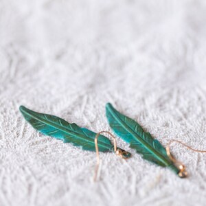 Patina Feather Earrings Verdigris Feather Dangle Earrings Bohemian Feather Boho Jewelry E358 image 3