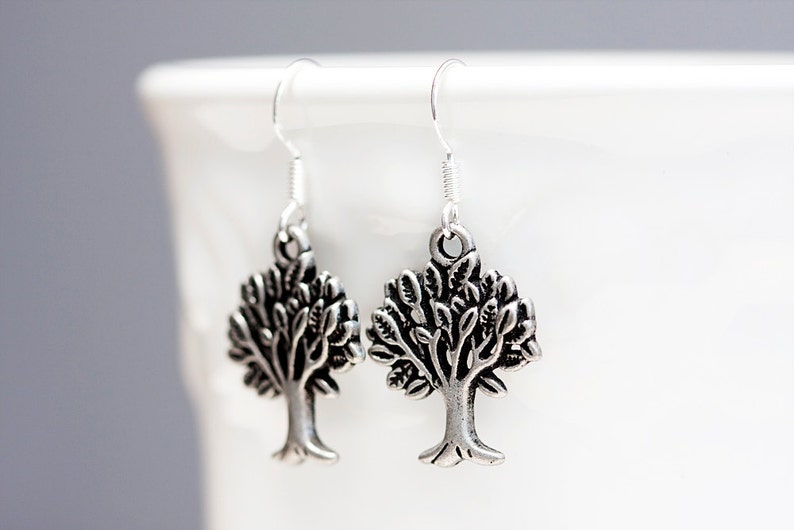 Tree Earrings Antiqued Silver Tree Pendant Sterling Silver Earrings Tree Of Life Jewelry E086 image 4