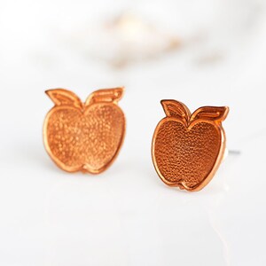 Copper Apple Earrings Summer Sunshine Orange Apple Ear Studs Apple Ear Posts Apple Fruit Stud Earrings Summer Jewelry E157 image 4