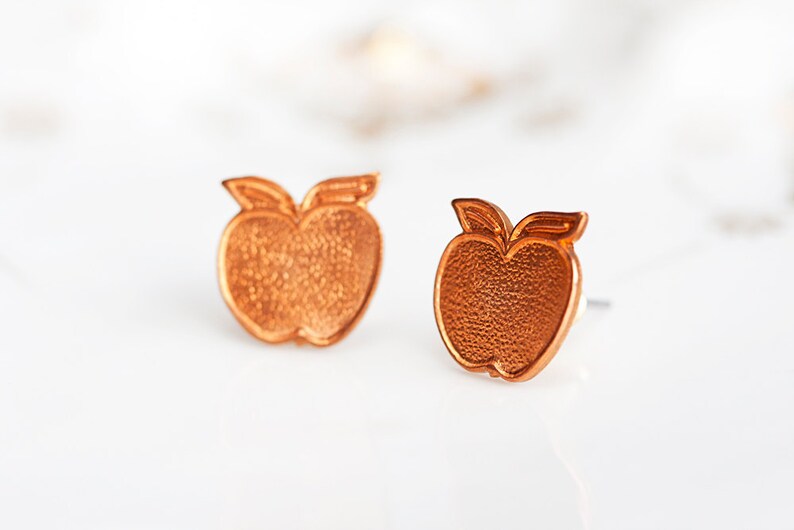 Copper Apple Earrings Summer Sunshine Orange Apple Ear Studs Apple Ear Posts Apple Fruit Stud Earrings Summer Jewelry E157 image 4