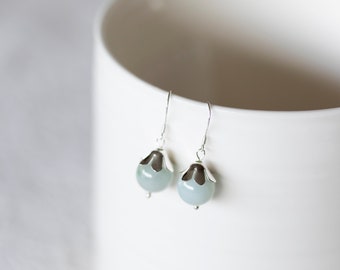 Ice Grey Silver Earrings Pale Blue Ice Bead Dangle Earrings Summer Jewelry - E403