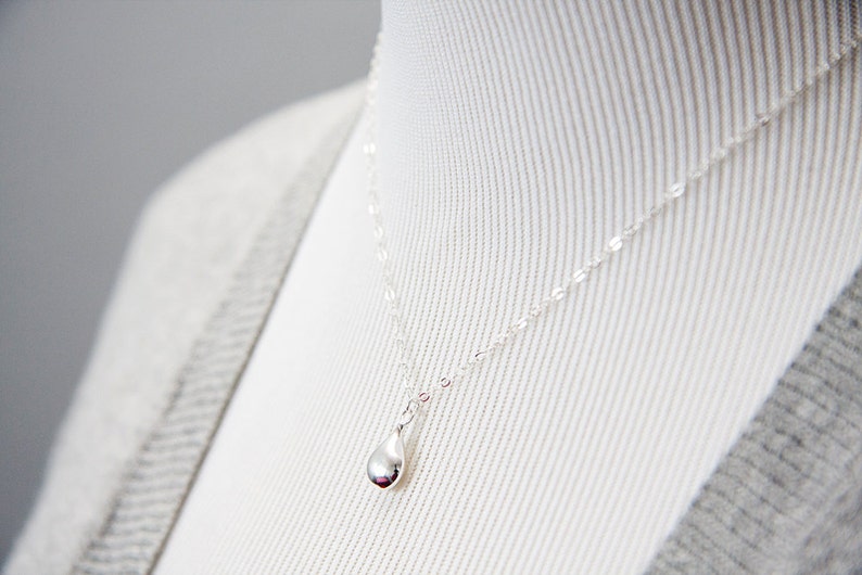 Sterling Silver Drop Necklace Little Simple Silver Teardrop Bridal Jewelry Delicate Modern Drop Pendant N225 image 3