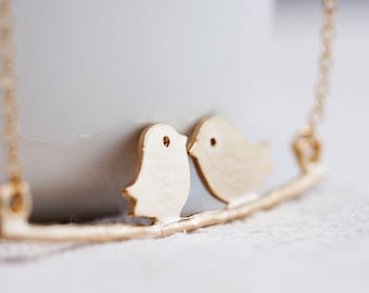 Love Birds Necklace Cute Little Birds on Branch Necklace - N131