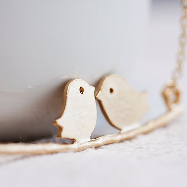 Love Birds Necklace Cute Little Birds on Branch Necklace - N131