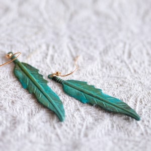 Patina Feather Earrings Verdigris Feather Dangle Earrings Bohemian Feather Boho Jewelry E358 image 1