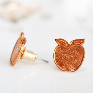 Copper Apple Earrings Summer Sunshine Orange Apple Ear Studs Apple Ear Posts Apple Fruit Stud Earrings Summer Jewelry E157 image 2