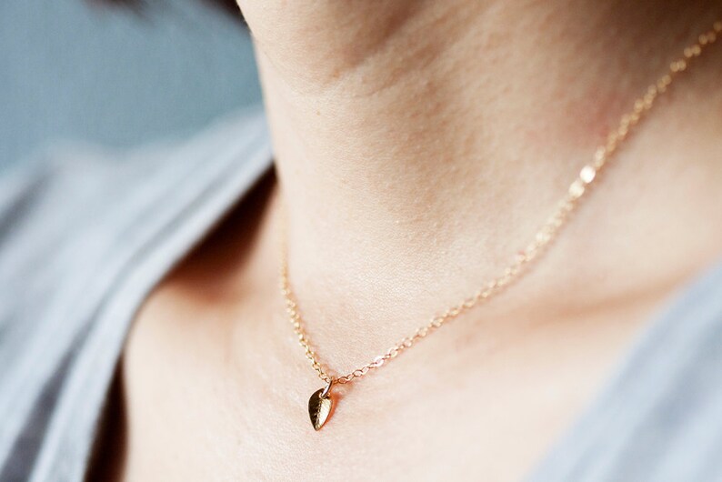 Tiny Gold Leaf Necklace 14K Gold Filled Chain Dainty Petite Minimalist Simple Necklace Everyday Jewelry N238 image 1