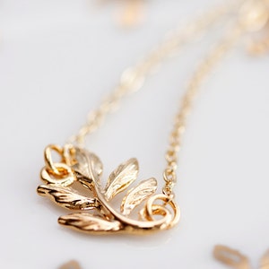 Tiny Leaf Necklace Gold Filled Chain Gold Leaf Pendant Simple Leaf Jewelry N093 image 1