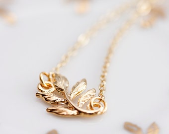 Tiny Leaf Necklace Gold Filled Chain Gold Leaf Pendant Simple Leaf Jewelry - N093