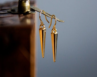 Gold Cone Earrings Tribal Spike Drop Earrings Lightweight Geometric Earrings Simple Modern Earrings - E304