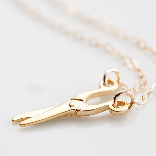 Tiny Scissors Necklace Gold Filled Chain Craft Scissors Charm Miniature Seamstress Hairstylist Jewelry - N256