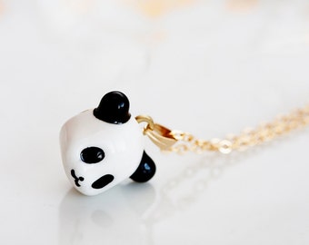 Little Panda Necklace Black and White Resin Panda Kawaii Necklace Cute Girl Jewelry For Panda Lover - N202