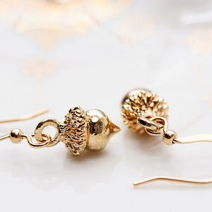 Gold Acorn Earrings Fall Accessories Autumn Oak Tree Nut Earrings Little Acorn Dangle Earrings - E119