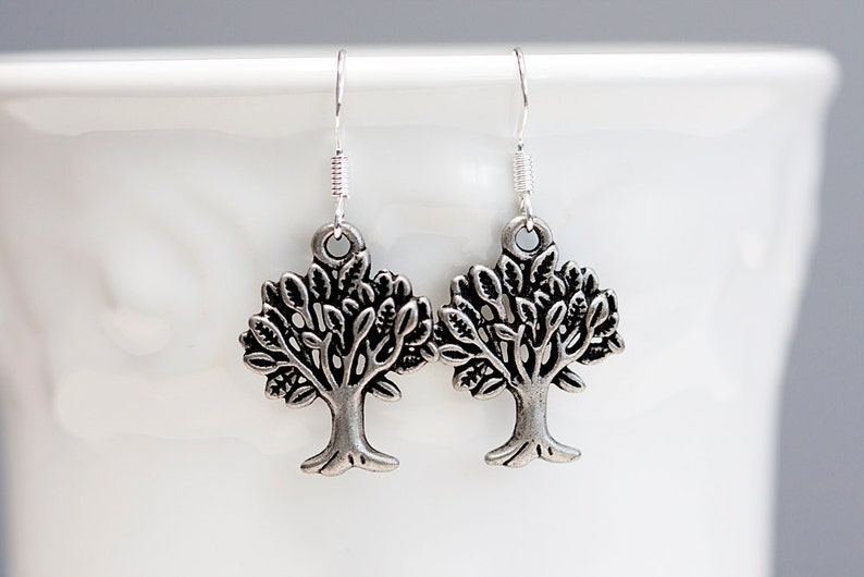 Tree Earrings Antiqued Silver Tree Pendant Sterling Silver Earrings Tree Of Life Jewelry E086 image 3