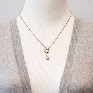 Simple Key Necklace Back to School Shamrock Key Pendant Four Leaf Clover Key Charm Skeleton Key Necklace N172 image 4