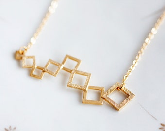 Gold Squares Necklace Geometric Modern Necklace Geometric Design Geometric Jewelry - N169