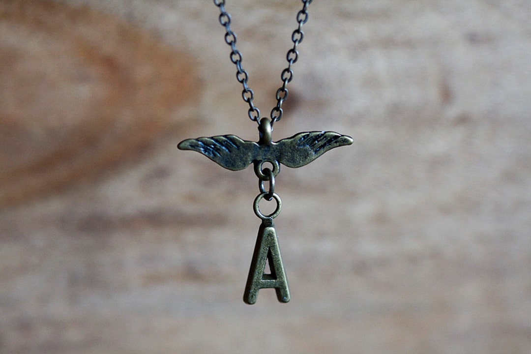 Angel Initial Antiqued Bronze Angel Wing Initial Necklace – Personalized Jewelry ...