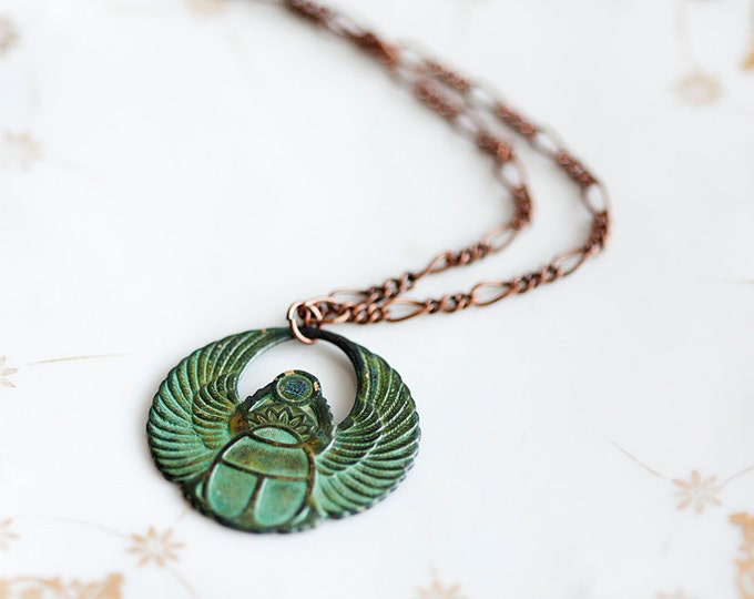 Egyptian Scarab Necklace Good Luck Pendant Patina Scarab - Etsy