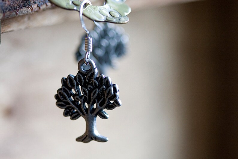 Tree Earrings Antiqued Silver Tree Pendant Sterling Silver Earrings Tree Of Life Jewelry E086 image 5