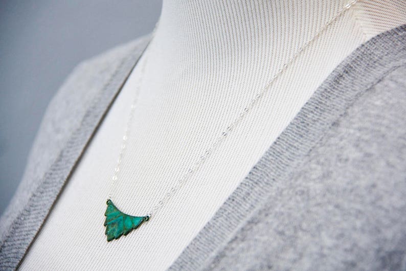 Patina Triangle Necklace Verdigris Geometric Necklace Sterling Silver Necklace Rustic Green Elegant Modern Geometric Jewelry N357 image 4