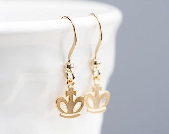 Tiny Crown Earrings Gold Crown Dangle Earrings Princess Crown Queen Crown Tiny Charm Girl Jewelry - E172