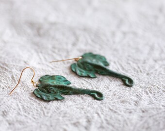 Patina Elephant Earrings Verdigris Dangle Earrings Good Luck Charm Animal Earrings Patina Jewelry - E353