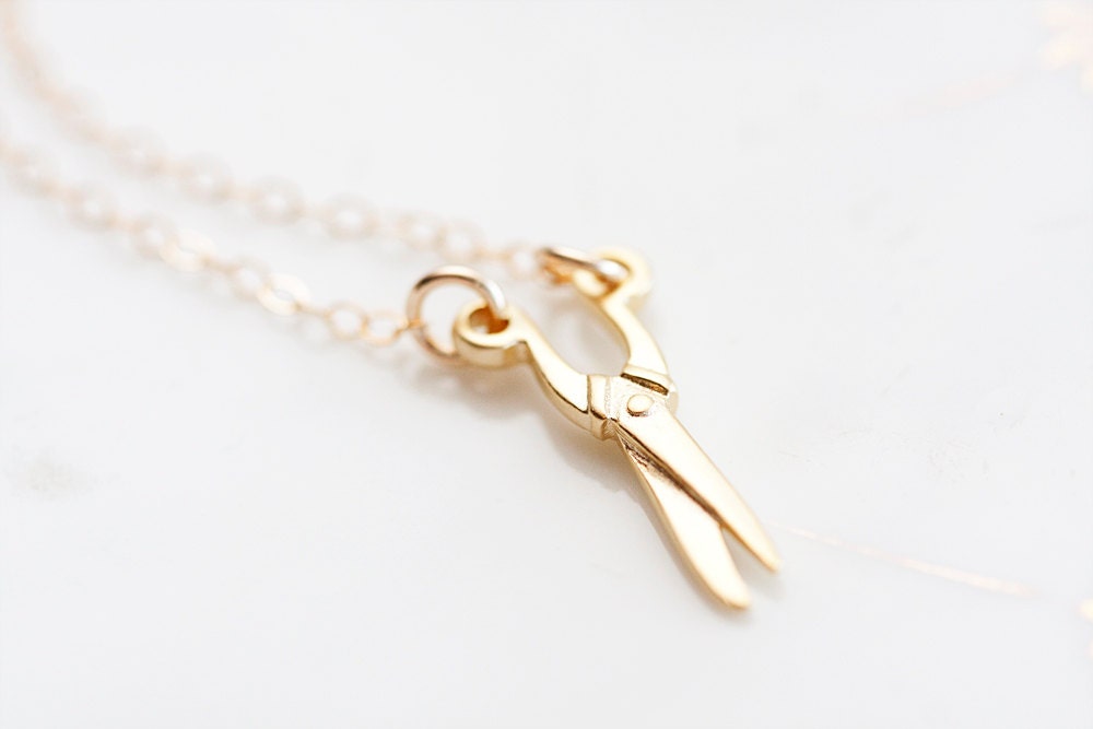 Scissors Chain Tiny Scissors Necklace Gold Filled Chain Craft Scissors Charm Miniature ...