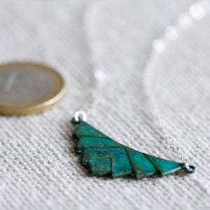 Patina Triangle Necklace Verdigris Geometric Necklace Sterling Silver Necklace Rustic Green Elegant Modern Geometric Jewelry N357 image 2