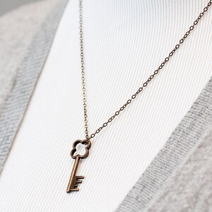 Simple Key Necklace Back to School Shamrock Key Pendant Four Leaf Clover Key Charm Skeleton Key Necklace N172 image 3