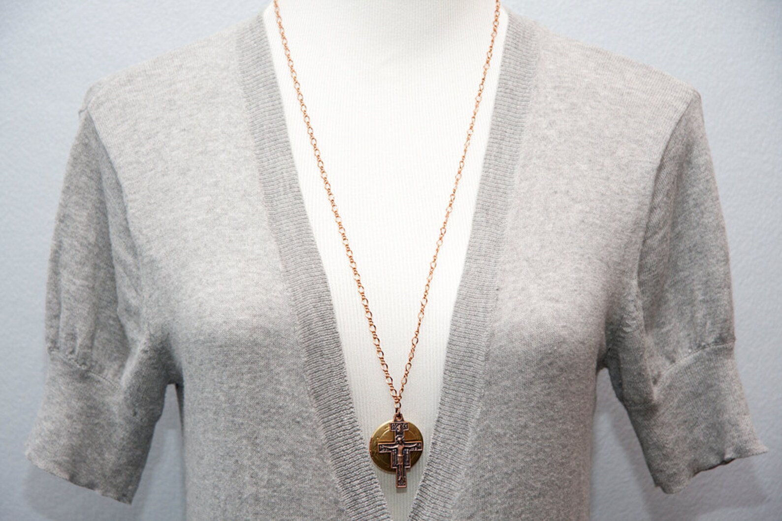 Jesus Cross Locket Necklace Copper Crucifix Pendant Round Floral Brass ...