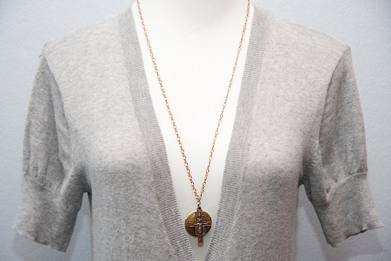 Jesus Cross Locket Necklace Copper Crucifix Pendant Round Floral Brass ...