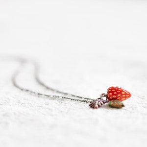 Strawberry Leaf Necklace Antique Copper Leaf  Strawberry Necklace Leaf Berry Jewelry Autumn Necklace Nature Inspired Fruit Jewelry - N364