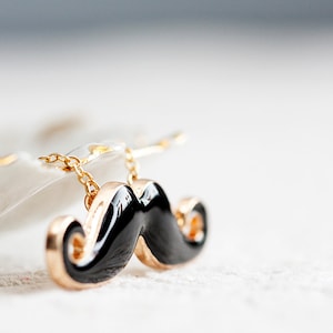 Movember Mustache Necklace Black Enamel Mustache Pendant Moustache Necklace Moustache Pendant - N206