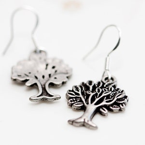 Tree Earrings Antiqued Silver Tree Pendant Sterling Silver Earrings Tree Of Life Jewelry E086 image 2