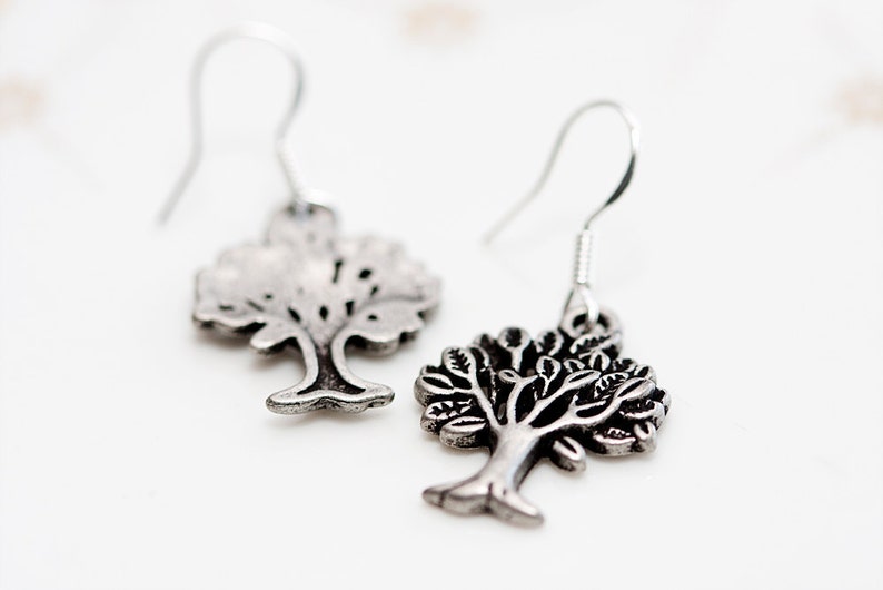 Tree Earrings Antiqued Silver Tree Pendant Sterling Silver Earrings Tree Of Life Jewelry E086 image 2