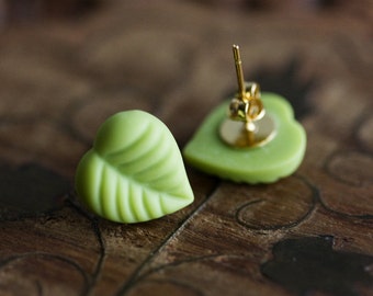 Apple Green Leaf Studs Pastel Green Ear Studs Pear Green Leaf Earrings Yellow Green Garden Jewelry Spring Leaf Jewelry Nature Jewelry - E330