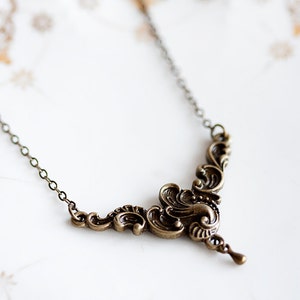 Antiqued Brass Gothic Triangle Pendant Necklace - NeoVictorian Jewelry - N166