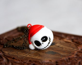 Christmas Ghost Necklace Halloween Skull Bell Necklace Santa Skeleton Necklace Halloween Jewelry - N293