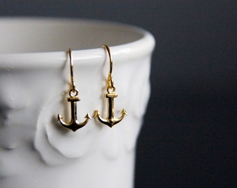 Tiny Anchor Earrings Summer Beach Gold Anchor Jewelry Nautical Earrings Little Anchor Charm Nautical Jewelry - E295