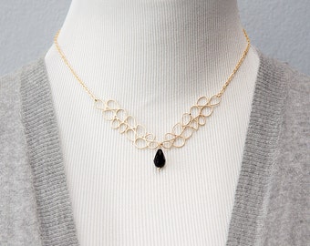Drops Necklace Droplet Necklace Gold Drops Connector Black Teardrop Necklace Multi Drops Bridal Jewelry - N217