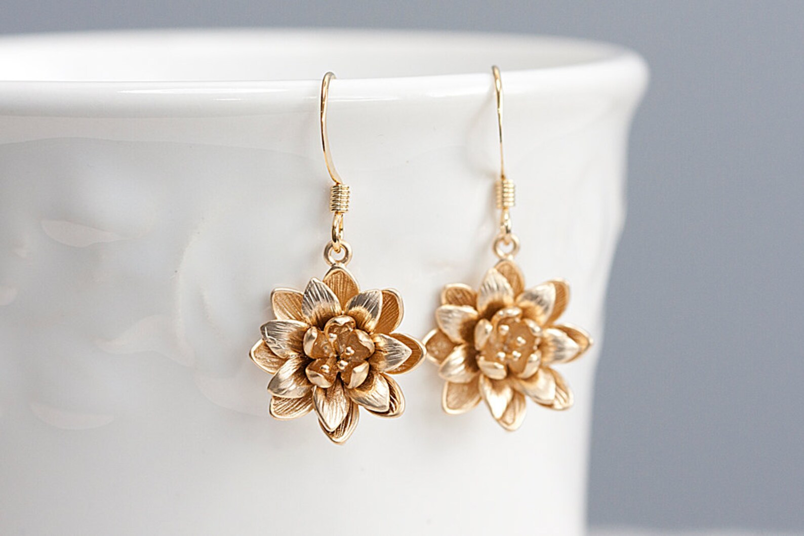 Flower Dangle Earrings Floral Charm Blossom Jewelry Gold Etsy