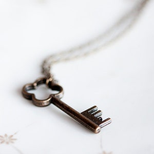 Simple Key Necklace Back to School Shamrock Key Pendant Four Leaf Clover Key Charm Skeleton Key Necklace N172 image 2