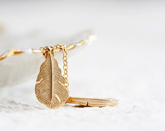 Feather Lariat Necklace Tiny Feather Charm Necklace Gold Feather Necklace Tribal Jewelry - N207