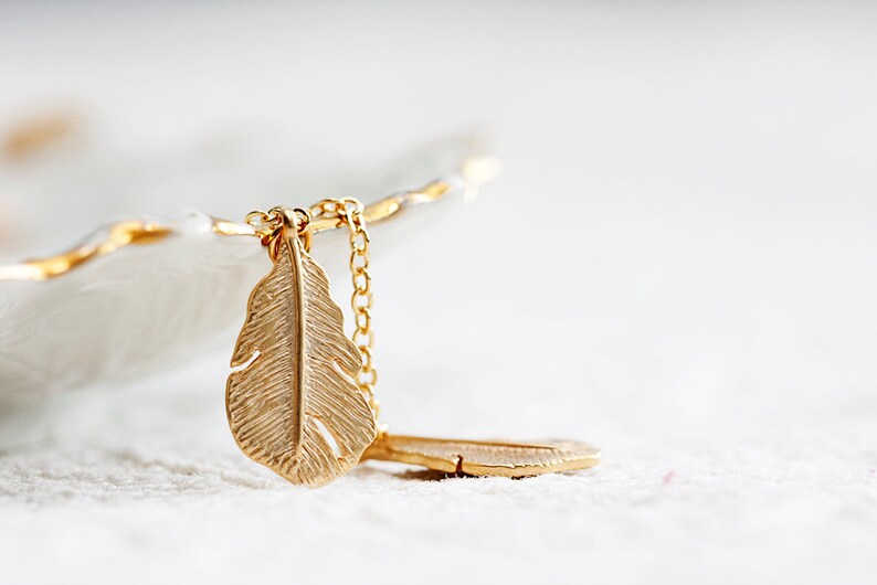 Feather Lariat Necklace Tiny Feather Charm Necklace Gold Feather Necklace Tribal Jewelry N207 image 1