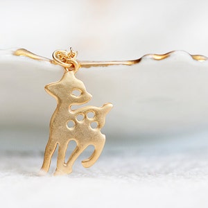 Tiny Bambi Necklace Gold Filled Chain Gold Bambi Deer Charm Little Cute Bambi Woodland Animal Jewelry - N203