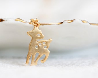 Tiny Bambi Necklace Gold Filled Chain Gold Bambi Deer Charm Little Cute Bambi Woodland Animal Jewelry - N203