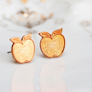 Copper Apple Earrings Summer Sunshine Orange Apple Ear Studs Apple Ear Posts Apple Fruit Stud Earrings Summer Jewelry E157 image 3