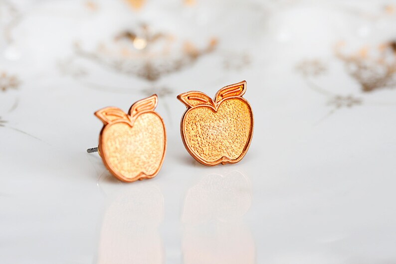 Copper Apple Earrings Summer Sunshine Orange Apple Ear Studs Apple Ear Posts Apple Fruit Stud Earrings Summer Jewelry E157 image 3