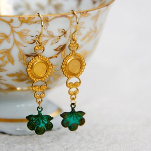 Floral Drop Patina Cherry Earrings Vintage Inspired Drop Earrings Flower Vine Dangle Earrings - E288