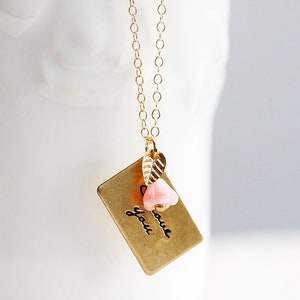 Colar de carta de amor com folha pequena flor rosa mensagem de amor eu te amo para sempre colar doce romântico - N269